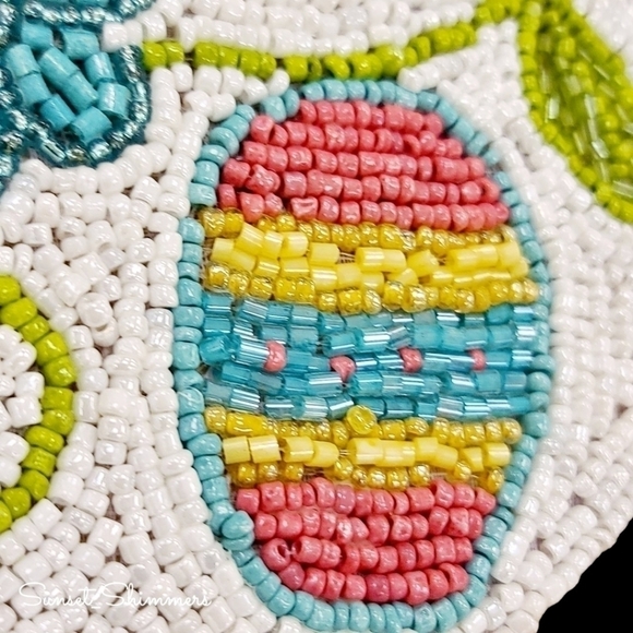 x2 SHABBY CHIC EASTER Egg & Flowers BEADED Jeweled PLACEMAT CHARGERS 14" NEW - Picture 3 of 13